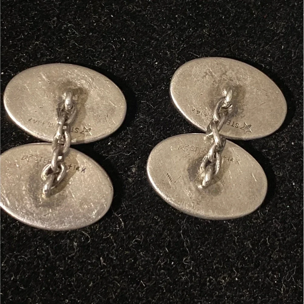 Art Deco Sterling & 14k Gold Cuff Link Monogram W